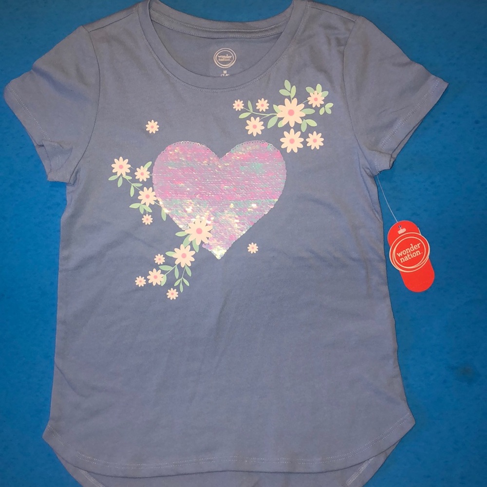 Wonder Nation Girl Sparkle Heart & Flower T-Shirt